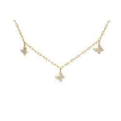 14KT Yellow Gold 1/2 Cttw Diamond Butterfly Station Paperclip Station Necklace (I-J Color, I1-I2 Clarity) - Adjustable 15"-17" Inches