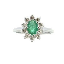 Natural 1.13ct Emerald Diamond Ring 14KT White Gold