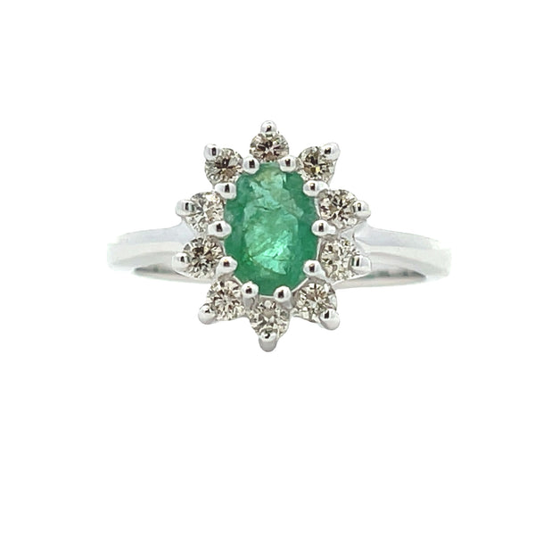 Natural 1.13ct Emerald Diamond Ring 14KT White Gold