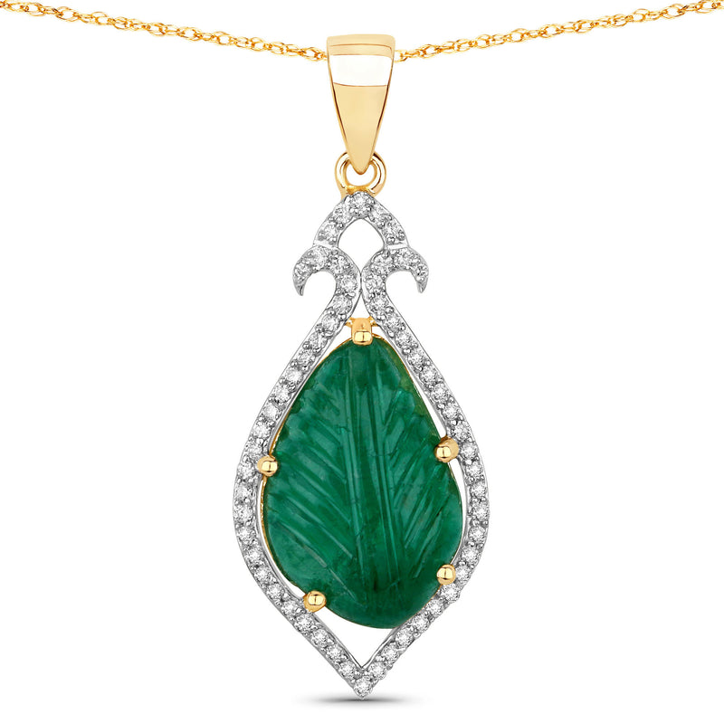 7.76 Carat Genuine Colombian Emerald and White Diamond 14K Yellow Gold Pendant