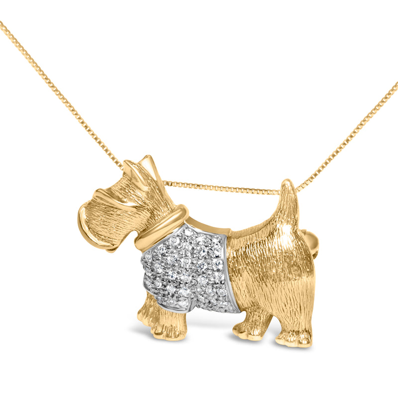 18K Yellow Gold1/3 Cttw Diamond Scottish Terrier Brooch Pin and Pendant with Satin Finish (G-H Color, VS2-SI1 Clarity) - NO CHAIN INCLUDED