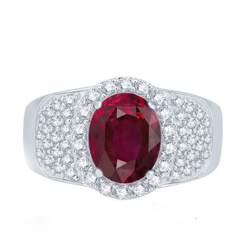 V3 Jewelry Ruby & White Topaz Halo Oval Ring