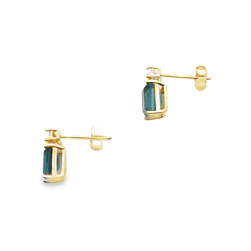 London Blue Topaz Diamond Earrings 10KT Yellow Gold