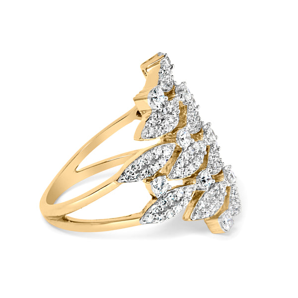 14K Yellow Gold 1.0 Cttw Diamond Geometric Stacked Open Cocktail Ring (I-J Color, I1-I2 Clarity) - Ring Size 7