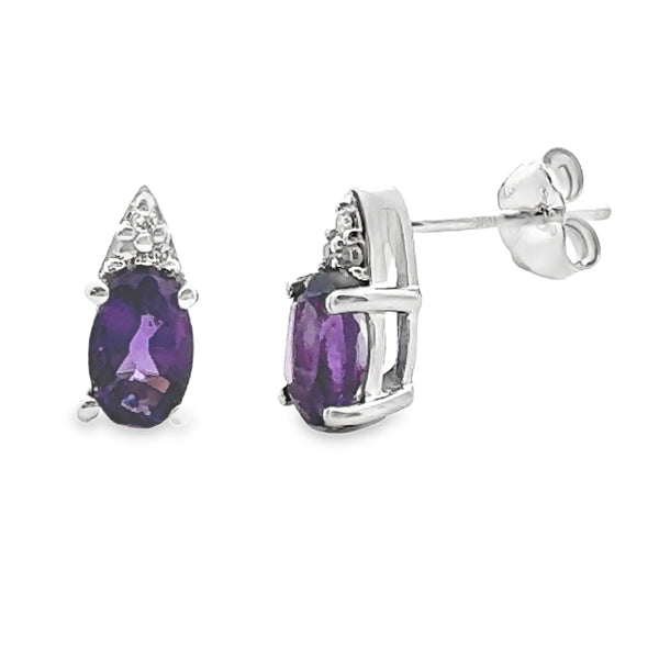 Genuine .79ct Amethyst Diamond Earrings 10KT White Gold