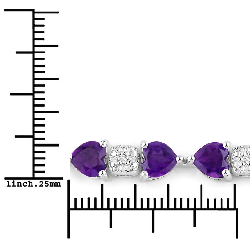 9.56 Carat Genuine Amethyst and White Diamond .925 Sterling Silver Bracelet