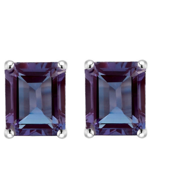 V3 Jewelry 925 Sterling Silver with Emerald Cut 7.80CT Color Changing Alexandrite Stud Earrings