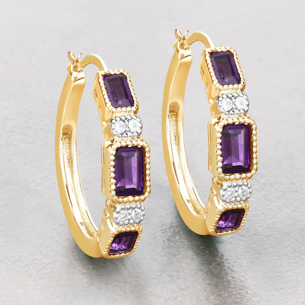 2.18 Carat Genuine Amethyst and White Topaz .925 Sterling Silver Earrings