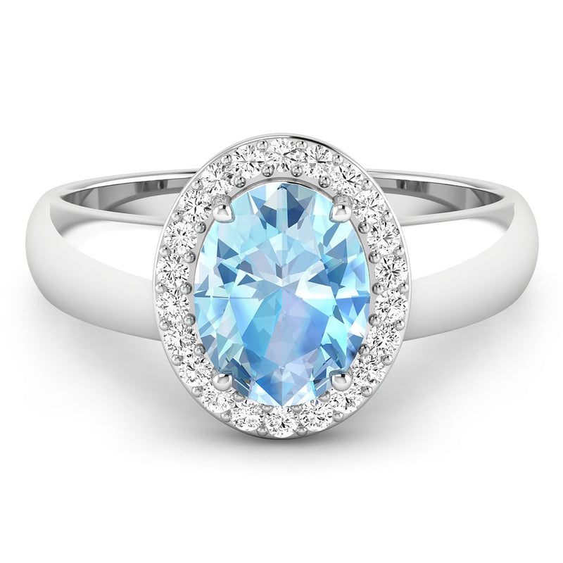 1.62 Carat Genuine Aquamarine and White Diamond 14K White Gold Ring