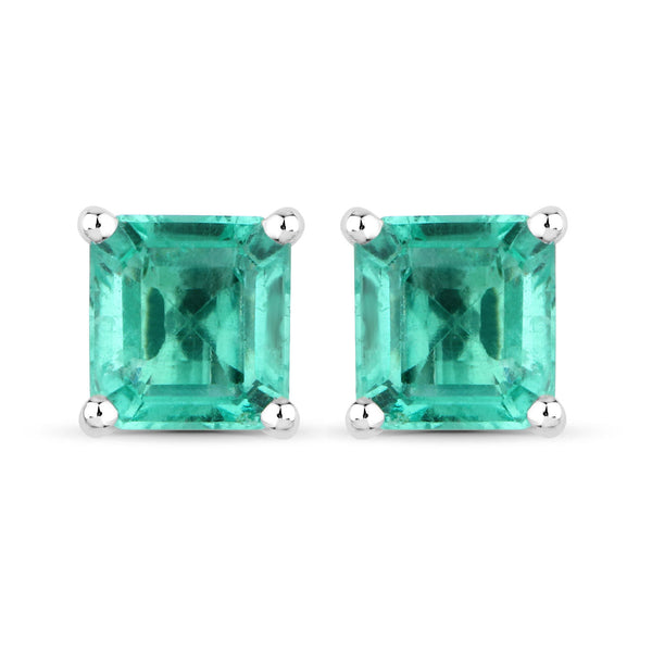 1.06 Carat Genuine Emerald 14K White Gold Earrings