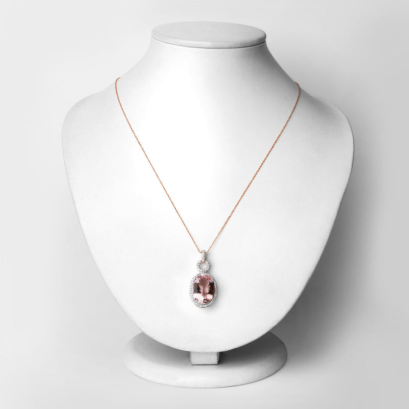 6.80 Carat Genuine Morganite and White Diamond 14K Rose Gold Pendant