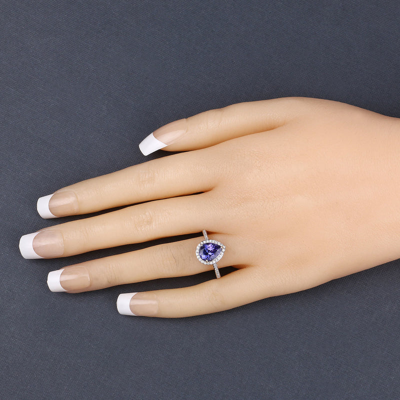 2.23 Carat Genuine Tanzanite and White Diamond 14K White Gold Ring