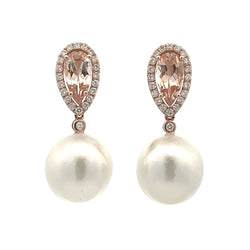 South Sea Pearl Diamond Dangle Earrings 18KT Rose Gold