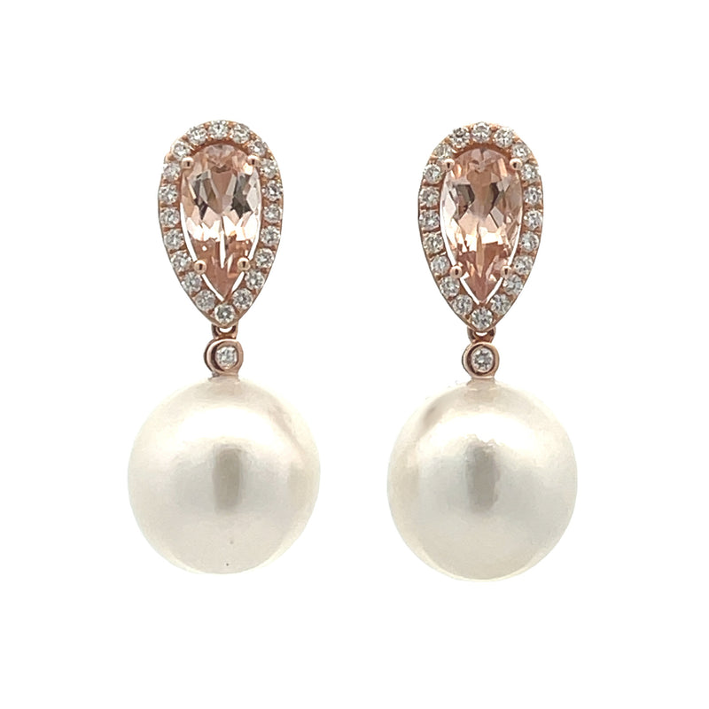 South Sea Pearl Diamond Dangle Earrings 18KT Rose Gold