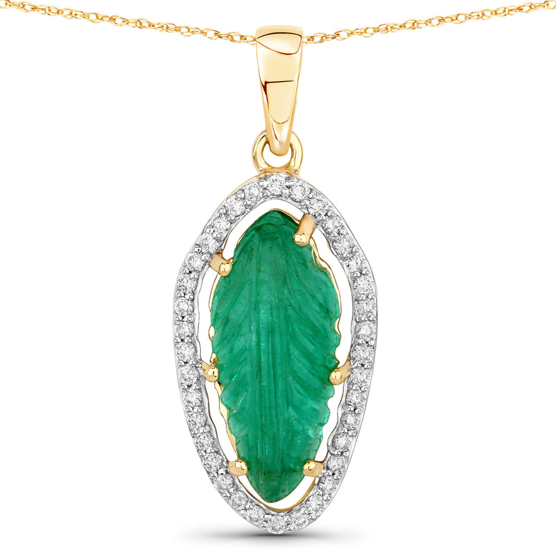 4.10 Carat Genuine Colombian Emerald and White Diamond 14K Yellow Gold Pendant