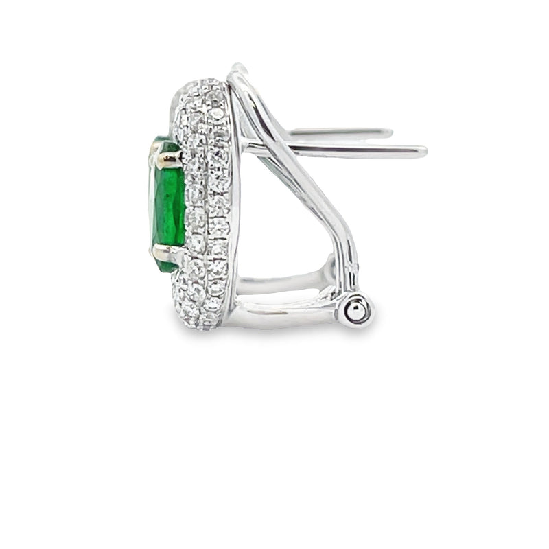 Natural 2.05ct Emerald Diamond Earrings 18KT White Gold