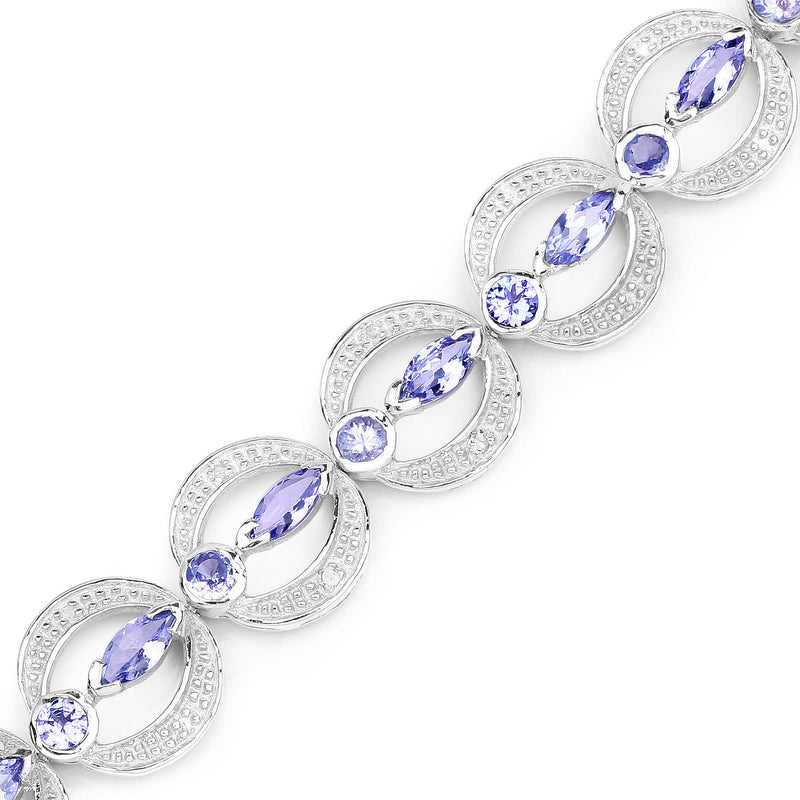 4.78 Carat Genuine Tanzanite and White Diamond .925 Sterling Silver Bracelet