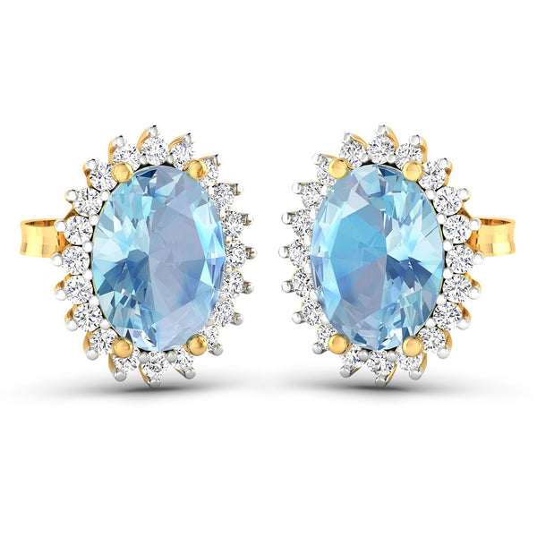 2.36 Carat Genuine Aquamarine and White Diamond 14K Yellow Gold Earrings