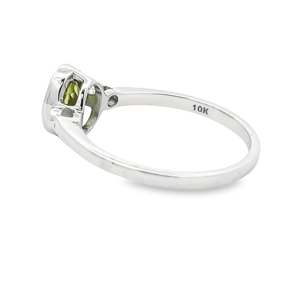 Genuine 1.04ct Peridot Diamond Ring 10KT White Gold