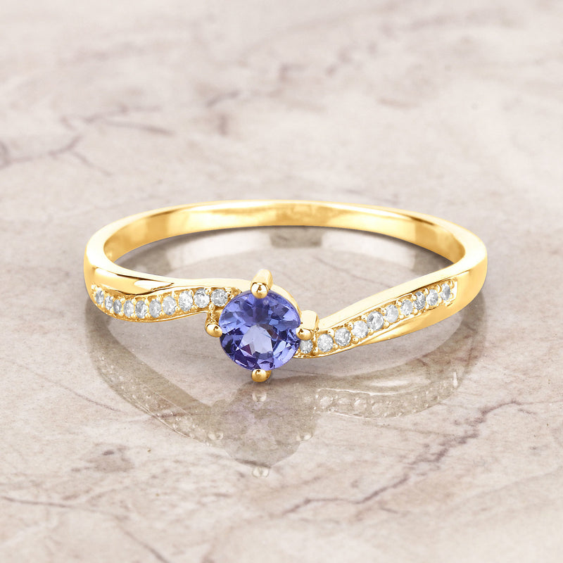 0.28 Carat Genuine Tanzanite and White Diamond 14K Yellow Gold Ring