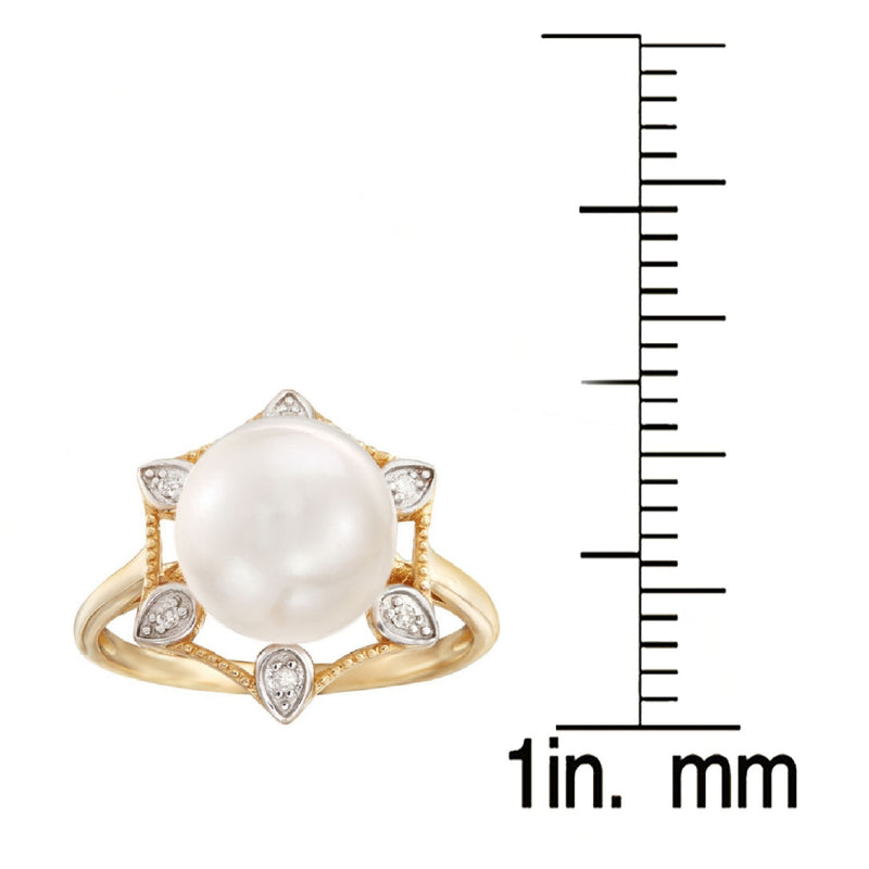 V3 Jewelry 18K Gold Plated Freshwater Pearl and White Topaz Hexagon Ring
