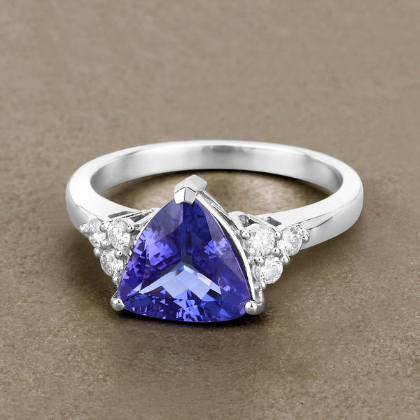 2.48 Carat Genuine Tanzanite and White Diamond 14K White Gold Ring