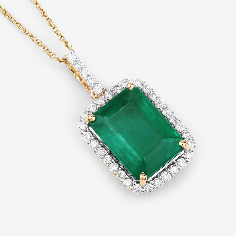 IGI Certified 3.54 Carat Genuine Zambian Emerald and White Diamond 14K Yellow Gold Pendant