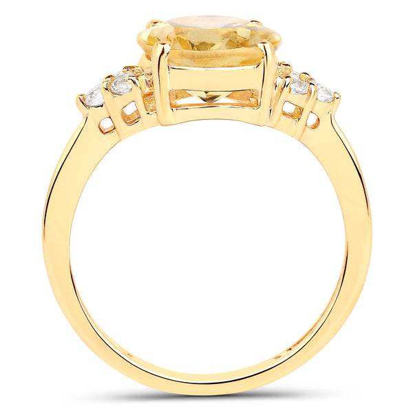 3.34 Carat Genuine Citrine and White Topaz .925 Sterling Silver Ring