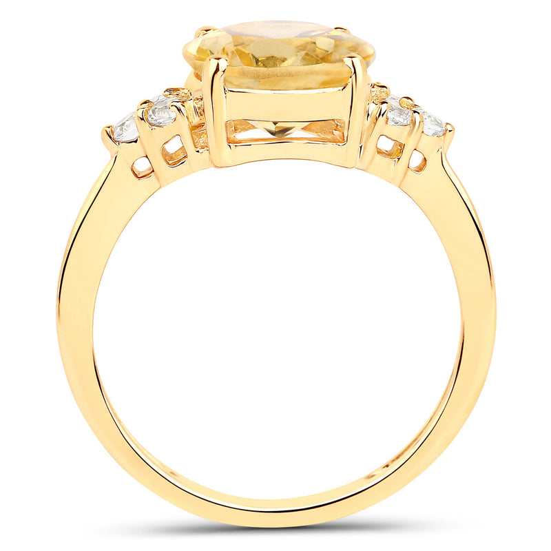 3.34 Carat Genuine Citrine and White Topaz .925 Sterling Silver Ring