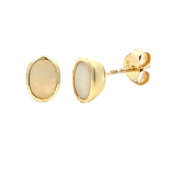 Natural .67ct Opal Stud Earrings 10KT Yellow Gold