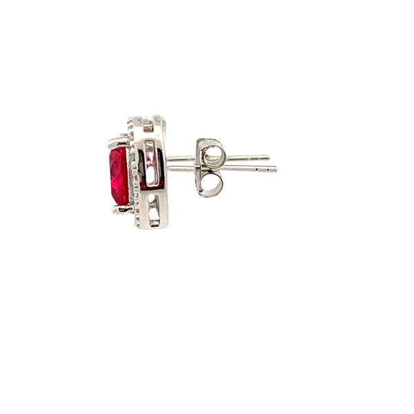 Genuine Created Ruby Heart Earrings Sterling Silver