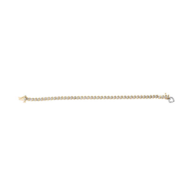 10K Yellow Gold 1.00 Cttw Diamond Spiral Link 7" Bracelet with Heart Charm (H-I Color, I3 Clarity)