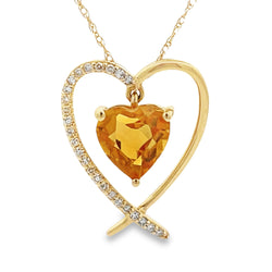 Citrine Diamond Heart Love Pendant 14KT Yellow Gold