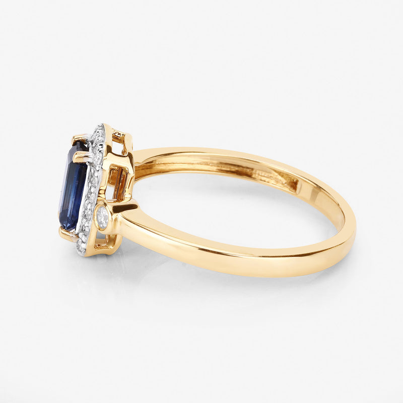 1.08 Carat Genuine Blue Sapphire and White Diamond 14K Yellow Gold Ring