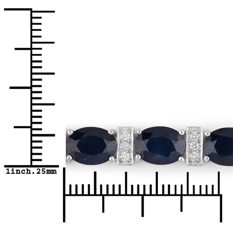 26.72 Carat Genuine Blue Sapphire and White Diamond 14K White Gold Bracelet