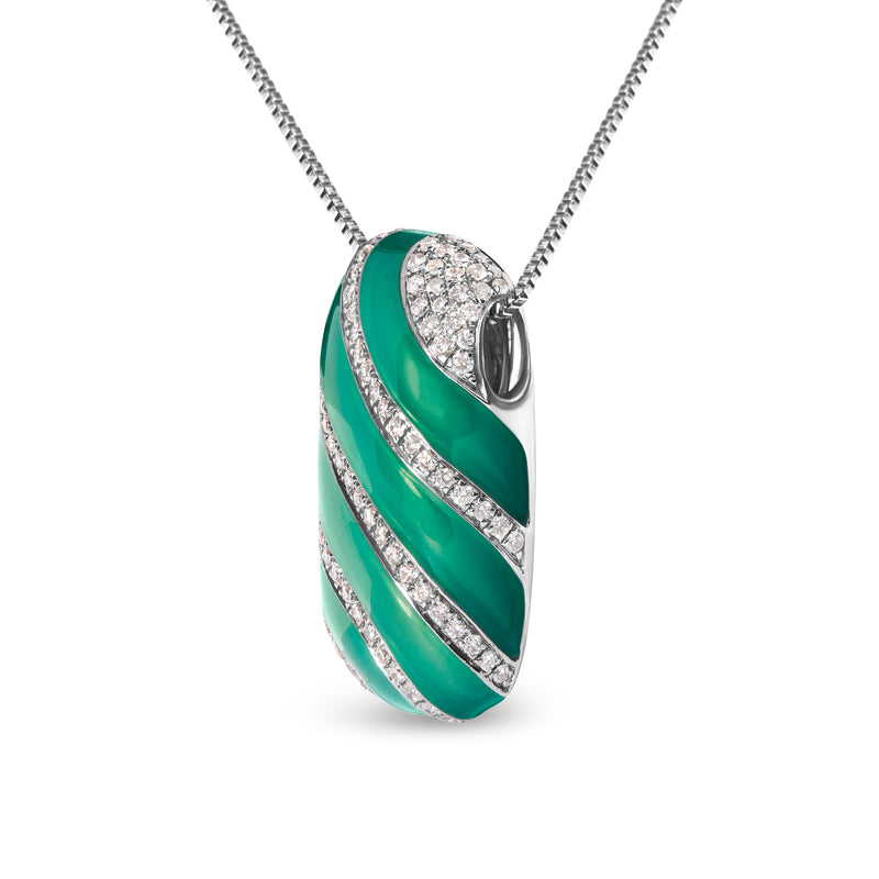 .925 Sterling Silver Turquoise Enamel and 1/2 Cttw Diamond Block 18" Pendant Necklace (F-G Color, VS1-VS2 Clarity)