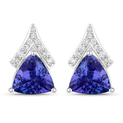 4.46 Carat Genuine Tanzanite and White Diamond 14K White Gold Earrings