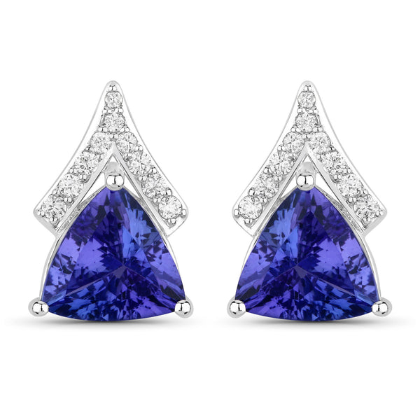 4.46 Carat Genuine Tanzanite and White Diamond 14K White Gold Earrings