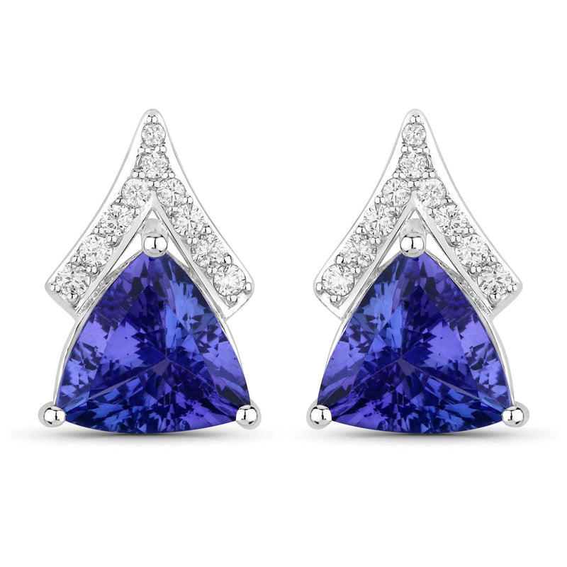 4.46 Carat Genuine Tanzanite and White Diamond 14K White Gold Earrings