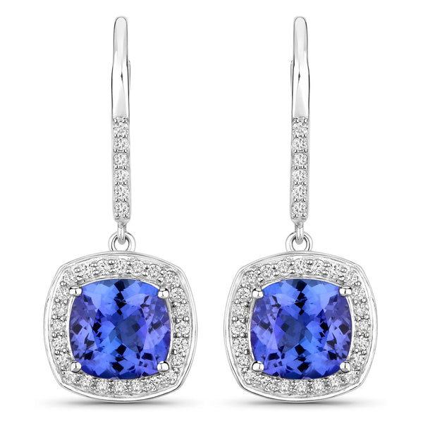 6.10 Carat Genuine Tanzanite and White Diamond 14K White Gold Earrings