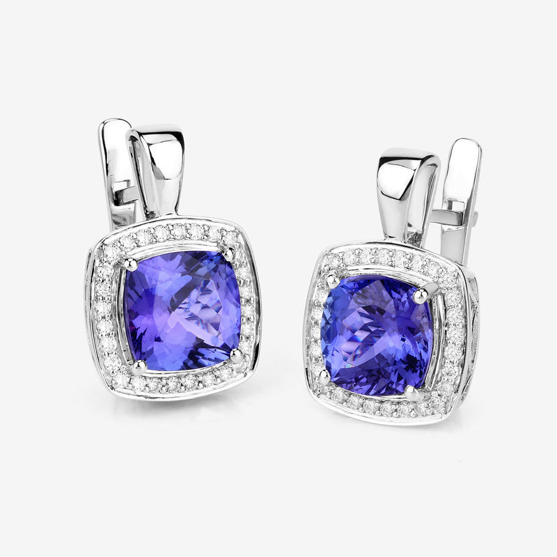 5.95 Carat Genuine Tanzanite and White Diamond 14K White Gold Earrings