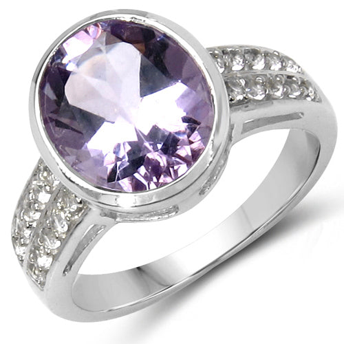 3.50 Carat Genuine Amethyst and White Topaz .925 Sterling Silver Ring