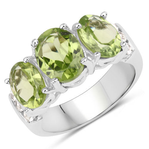 4.14 Carat Genuine Peridot and White Topaz .925 Sterling Silver Ring