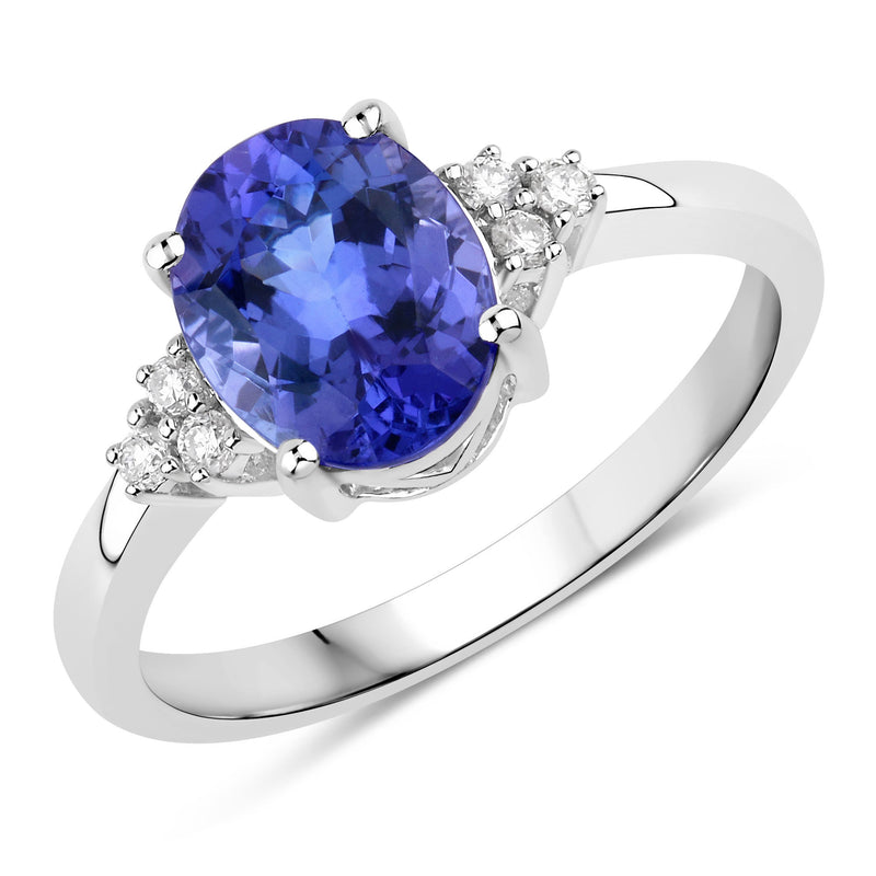 2.06 Carat Genuine Tanzanite and White Diamond 14K White Gold Ring