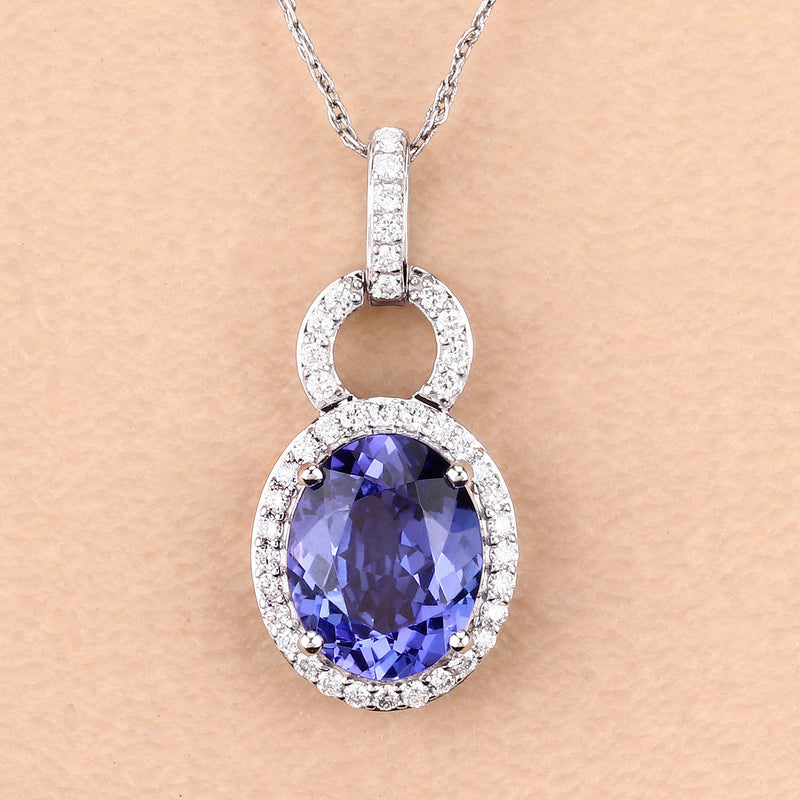 2.41 Carat Genuine Tanzanite and White Diamond 14K White Gold Pendant