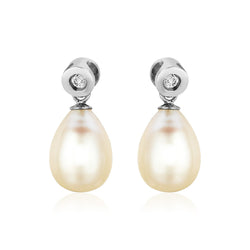 Sterling Silver Earrings with Pear Shaped Freshwater Pearls and Cubic Zirconias