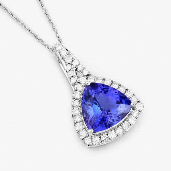 2.84 Carat Genuine Tanzanite and White Diamond 14K White Gold Pendant