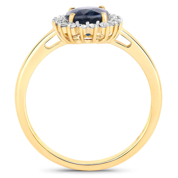 1.66 Carat Genuine Blue Sapphire and White Diamond 14K Yellow Gold Ring