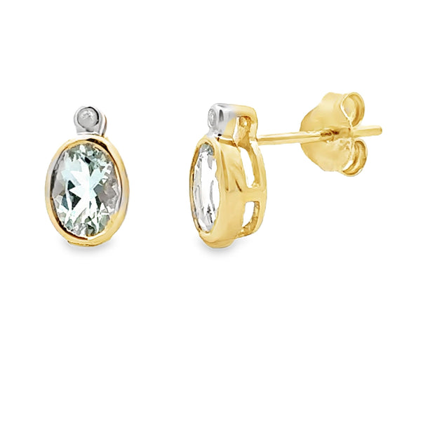 .73ct Aquamarine Diamond Stud Earrings 10KT Yellow Gold