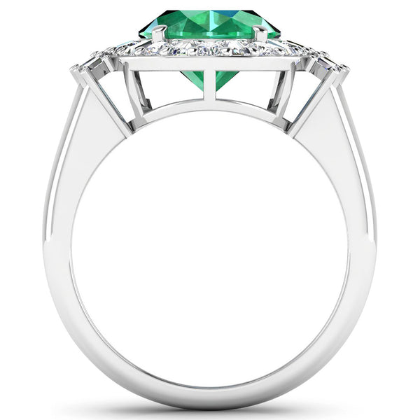 3.98 Carat Genuine Zambian Emerald and White Diamond 14K White Gold Ring